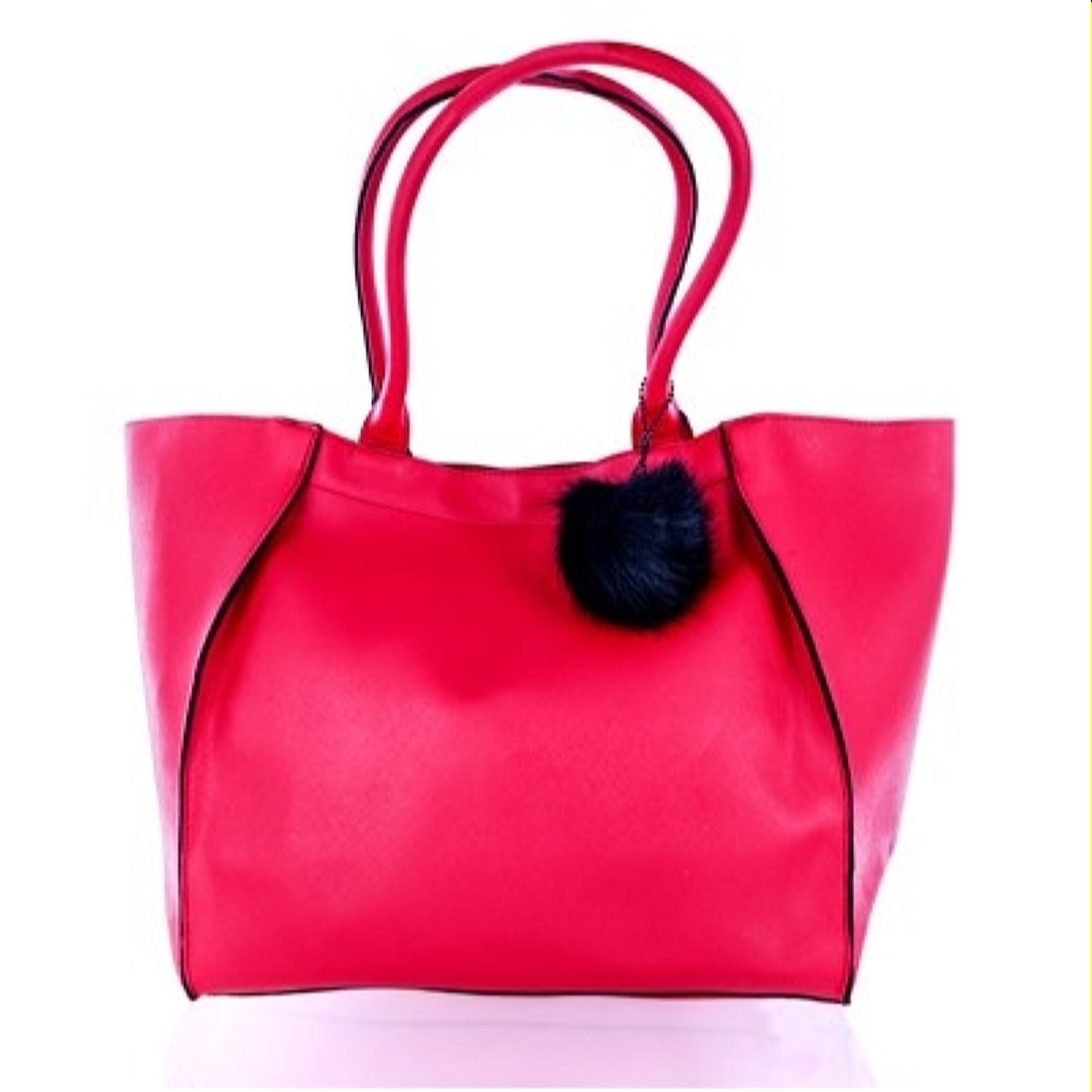 Elizabeth Arden  Elizabeth Arden Red Tote Bag - Includes Acrylic Faux- Fur Pom Pom  Keychain  085805561383