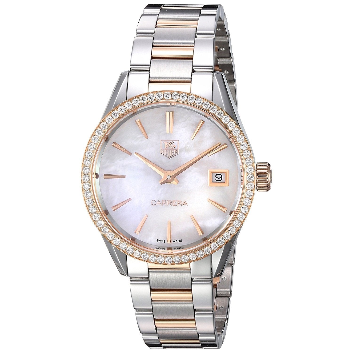 Tag Heuer Carrera Quartz 18kt Rose Gold Diamond Mother of pearl Dial Women's Watch WAR1353.BD0779